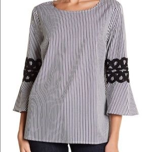 Pinstripe Bell Sleeve Blouse
